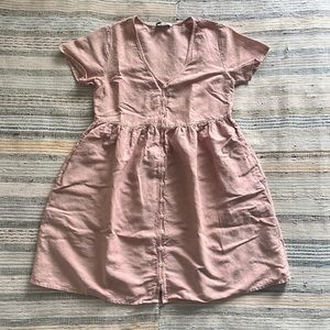 Madewell V-neck button front linen blend mini dress
